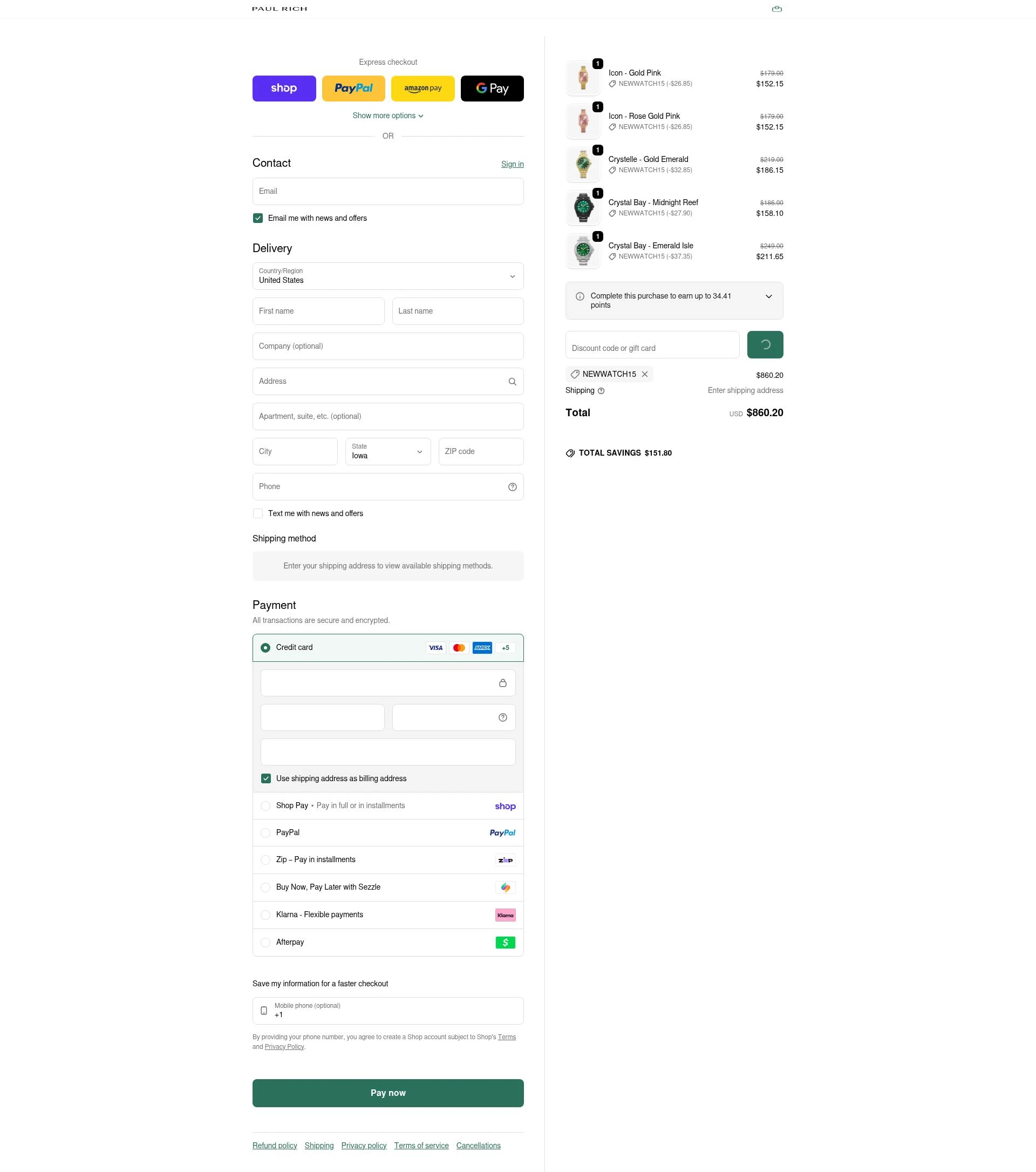 Paul Rich checkout page showing Paul Rich discount code box | Screenshot taken by SimplyCodes community member on Feb 24, 2026
