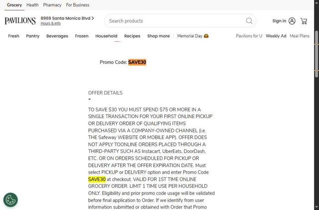 Pavilions checkout page showing Pavilions promo code box | Screenshot taken by SimplyCodes community member on May 18, 2025