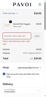 PAVOI10 coupon verification screenshot