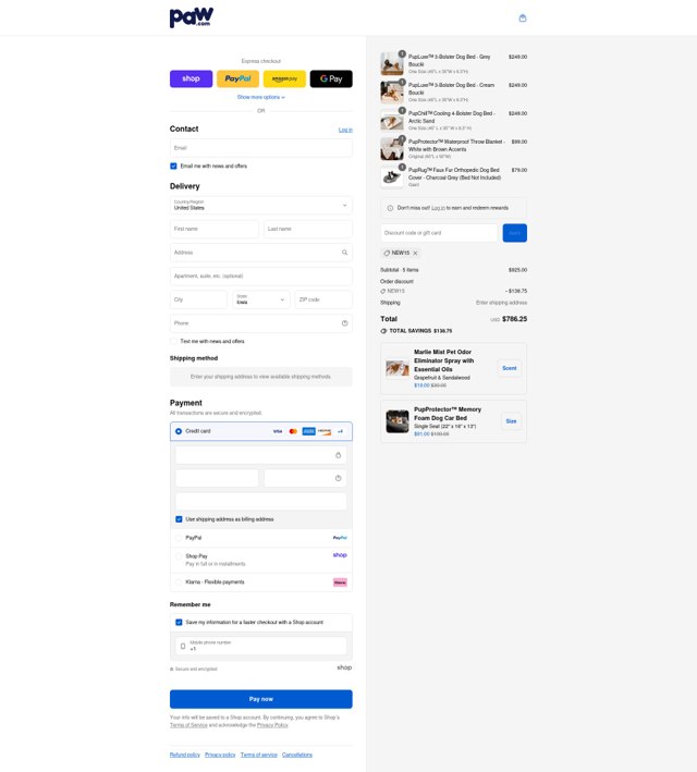 Paw.com checkout page showing Paw.com discount code box | Screenshot taken by SimplyCodes community member on Sep 7, 2025