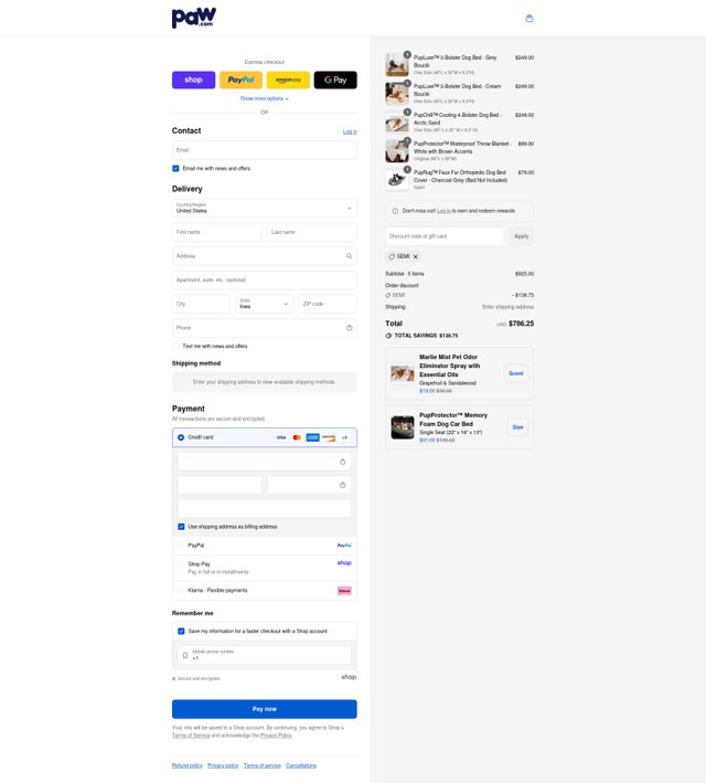 Paw.com checkout page showing Paw.com discount code box | Screenshot taken by SimplyCodes community member on Sep 7, 2025