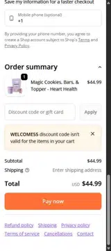 WELCOME55 coupon verification screenshot