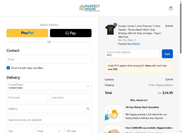 Pawfect House checkout page showing Pawfect House discount code box | Screenshot taken by SimplyCodes community member on Sep 9, 2025