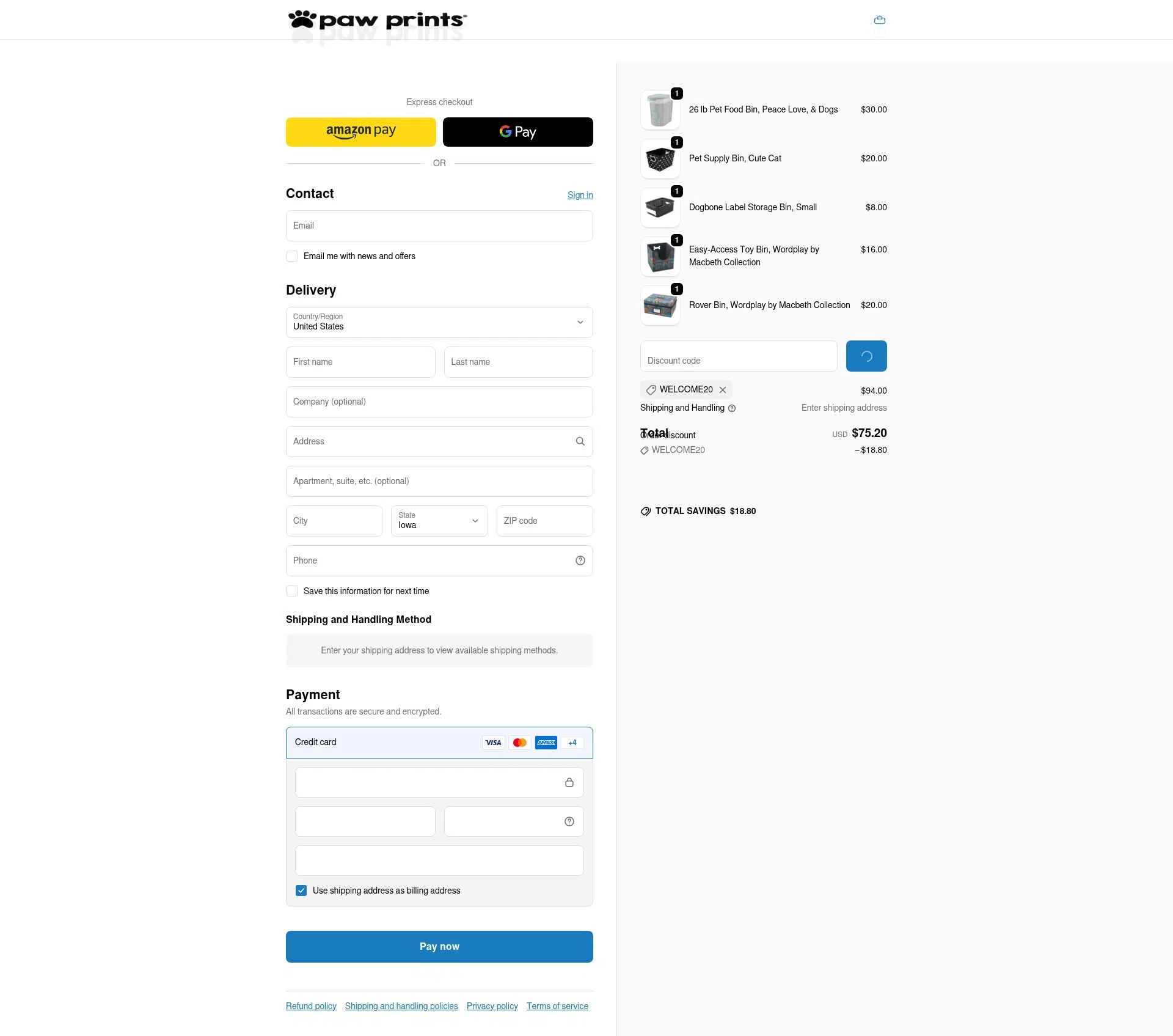 Paw Prints checkout page showing Paw Prints coupon code box | Screenshot taken by SimplyCodes community member on Jan 29, 2026