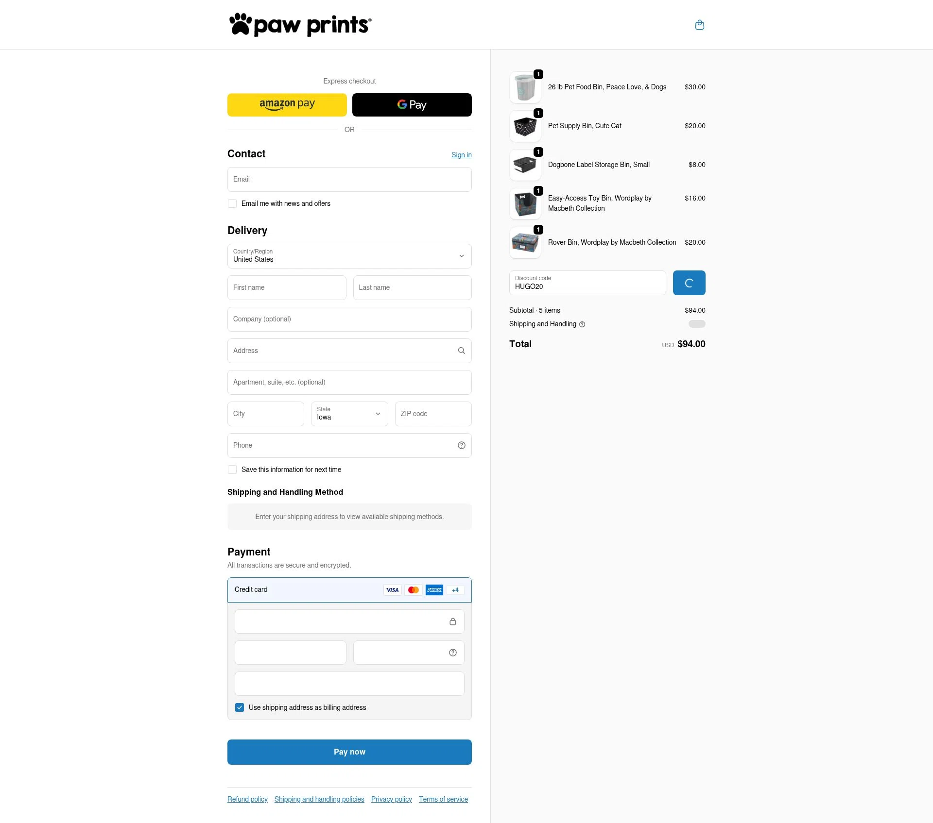 Paw Prints checkout page showing Paw Prints coupon code box | Screenshot taken by SimplyCodes community member on Jan 29, 2026