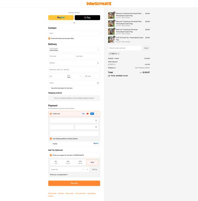 Pawsionate checkout page showing Pawsionate discount code box | Screenshot taken by SimplyCodes community member on Sep 16, 2025