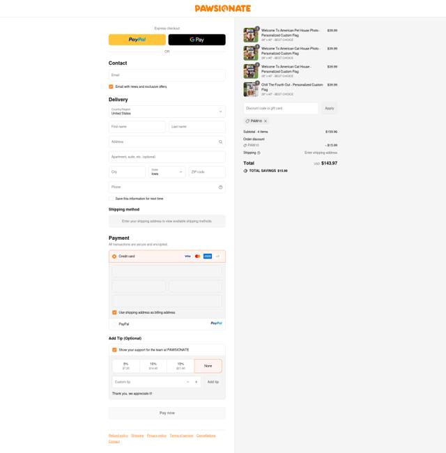 Pawsionate checkout page showing Pawsionate discount code box | Screenshot taken by SimplyCodes community member on Sep 16, 2025