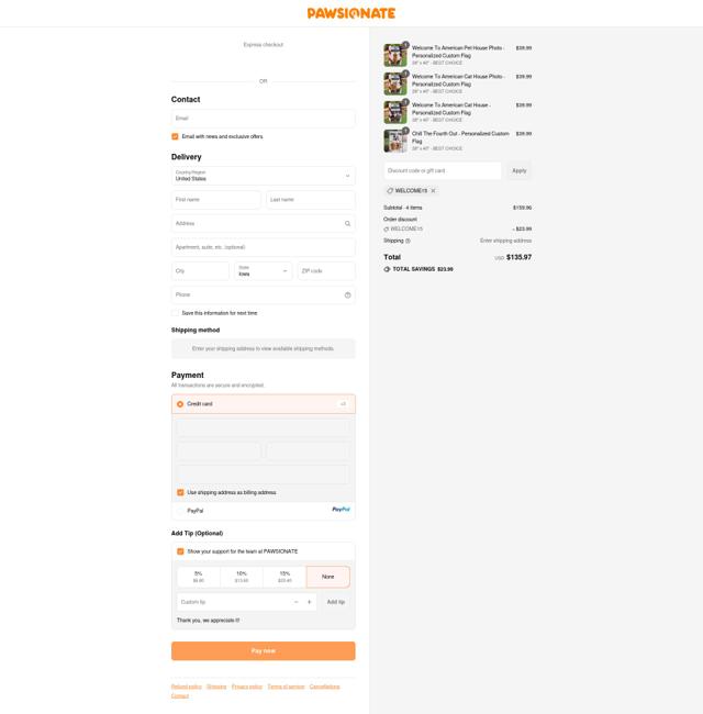 Pawsionate checkout page showing Pawsionate discount code box | Screenshot taken by SimplyCodes community member on Sep 16, 2025