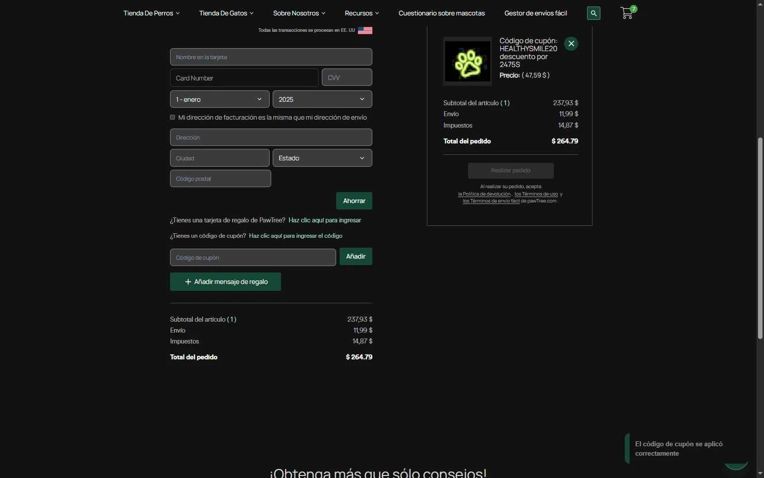 Pawtree checkout page showing Pawtree coupon code box | Screenshot taken by SimplyCodes community member on Dec 10, 2025