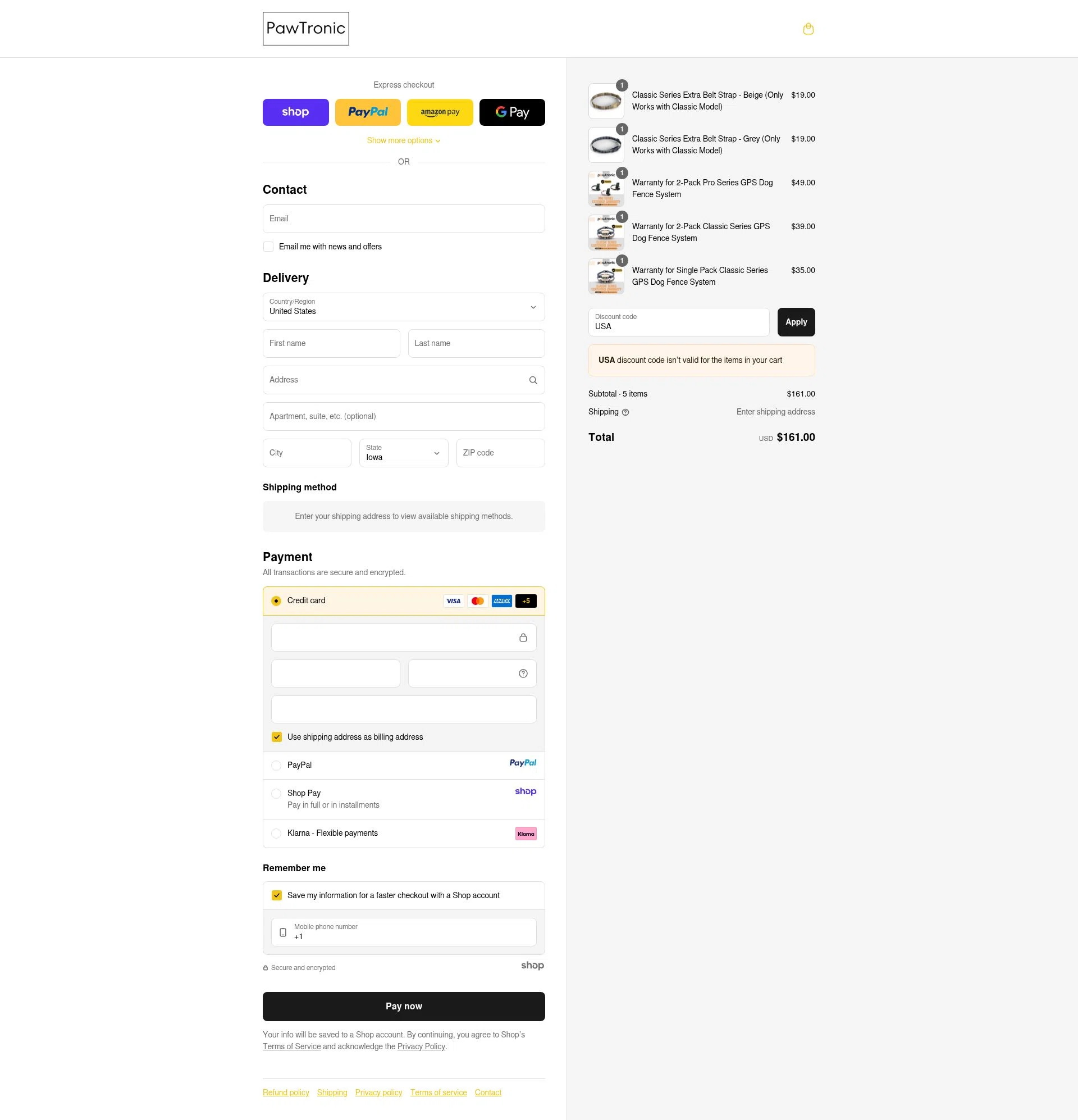 PawTronic checkout page showing PawTronic discount code box | Screenshot taken by SimplyCodes community member on Sep 15, 2025