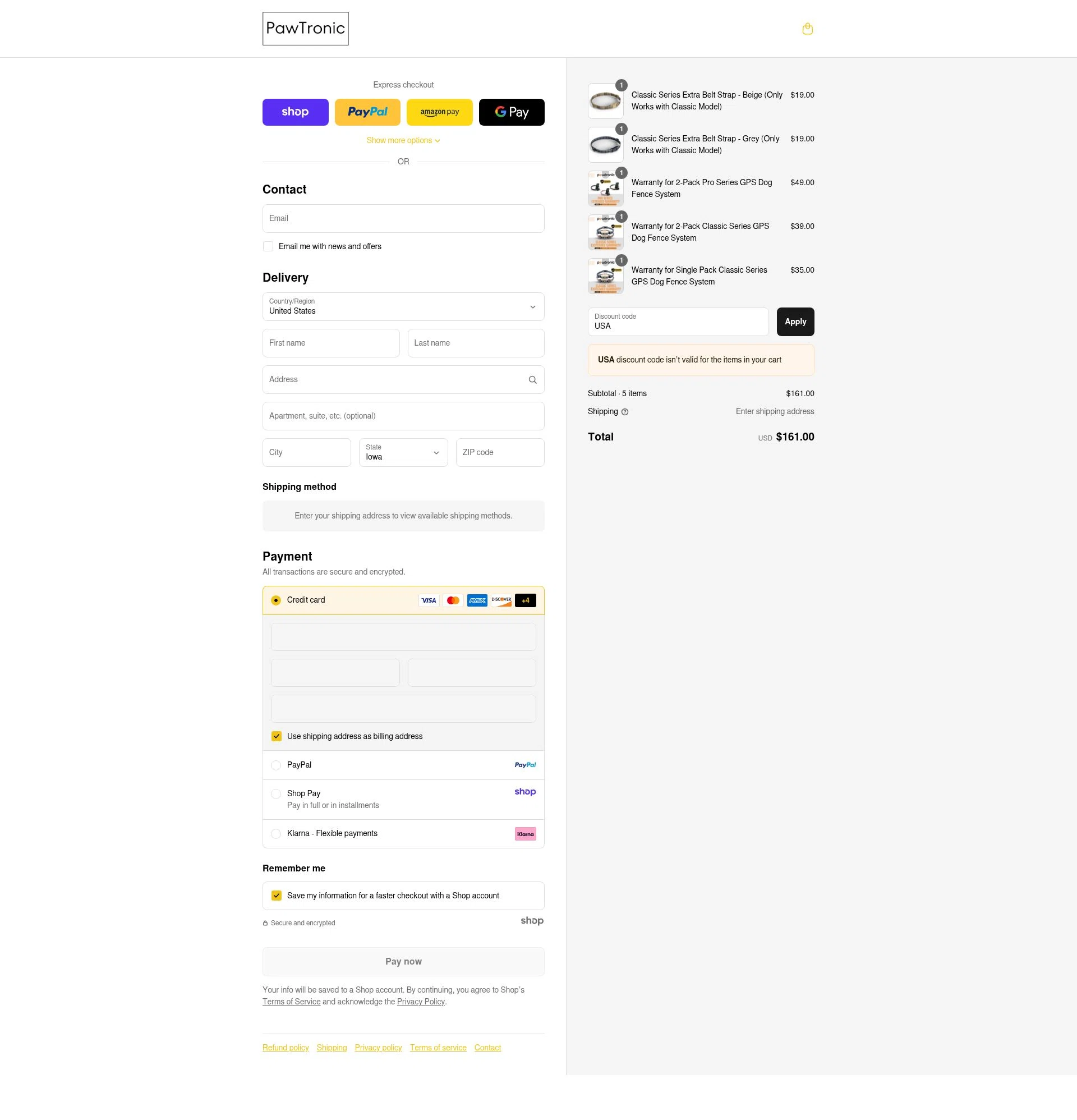 PawTronic checkout page showing PawTronic discount code box | Screenshot taken by SimplyCodes community member on Sep 7, 2025