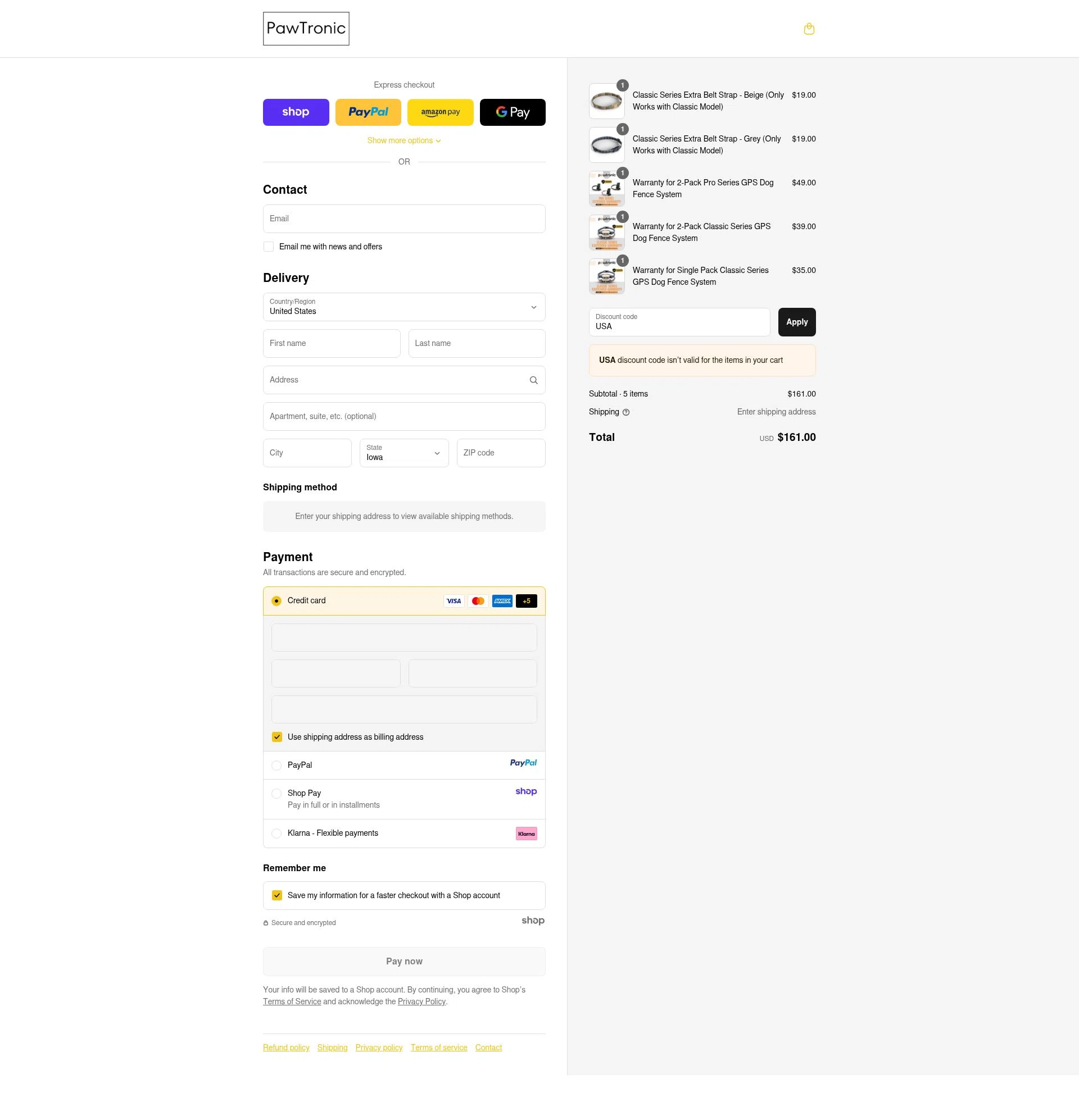PawTronic checkout page showing PawTronic discount code box | Screenshot taken by SimplyCodes community member on Sep 10, 2025