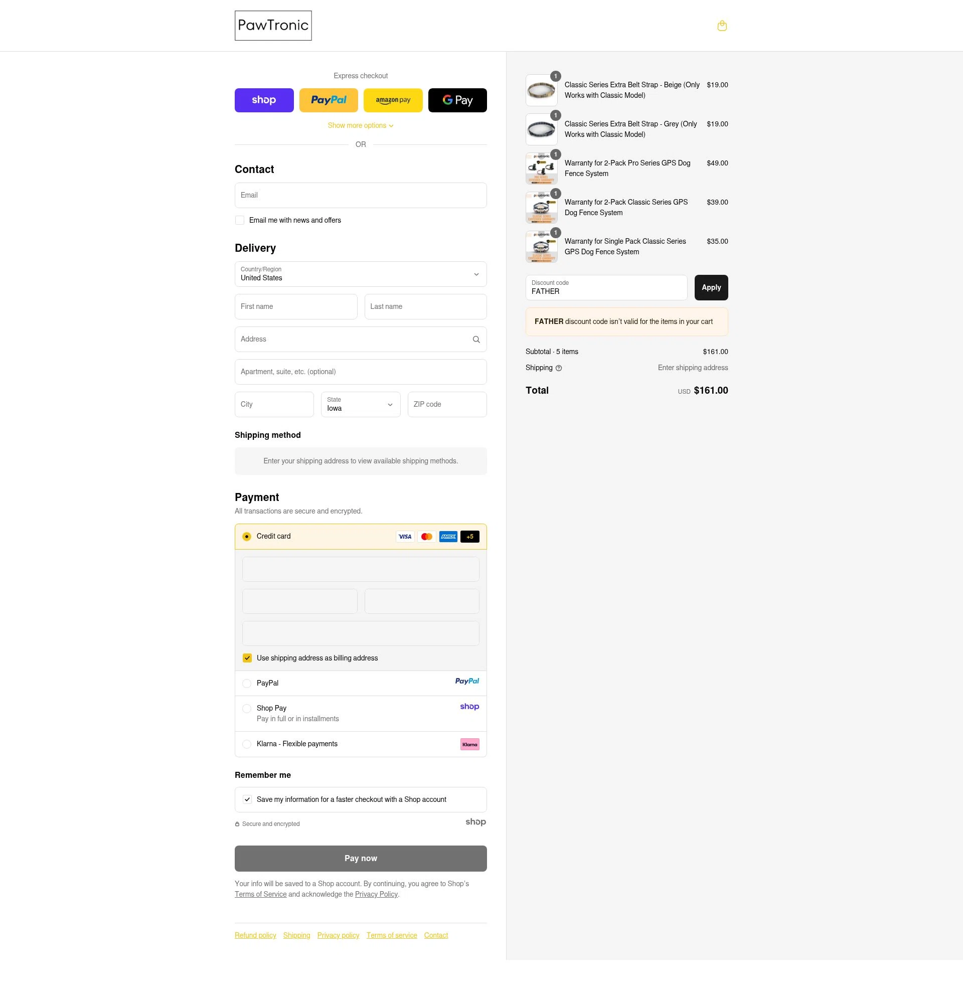 PawTronic checkout page showing PawTronic discount code box | Screenshot taken by SimplyCodes community member on Sep 10, 2025