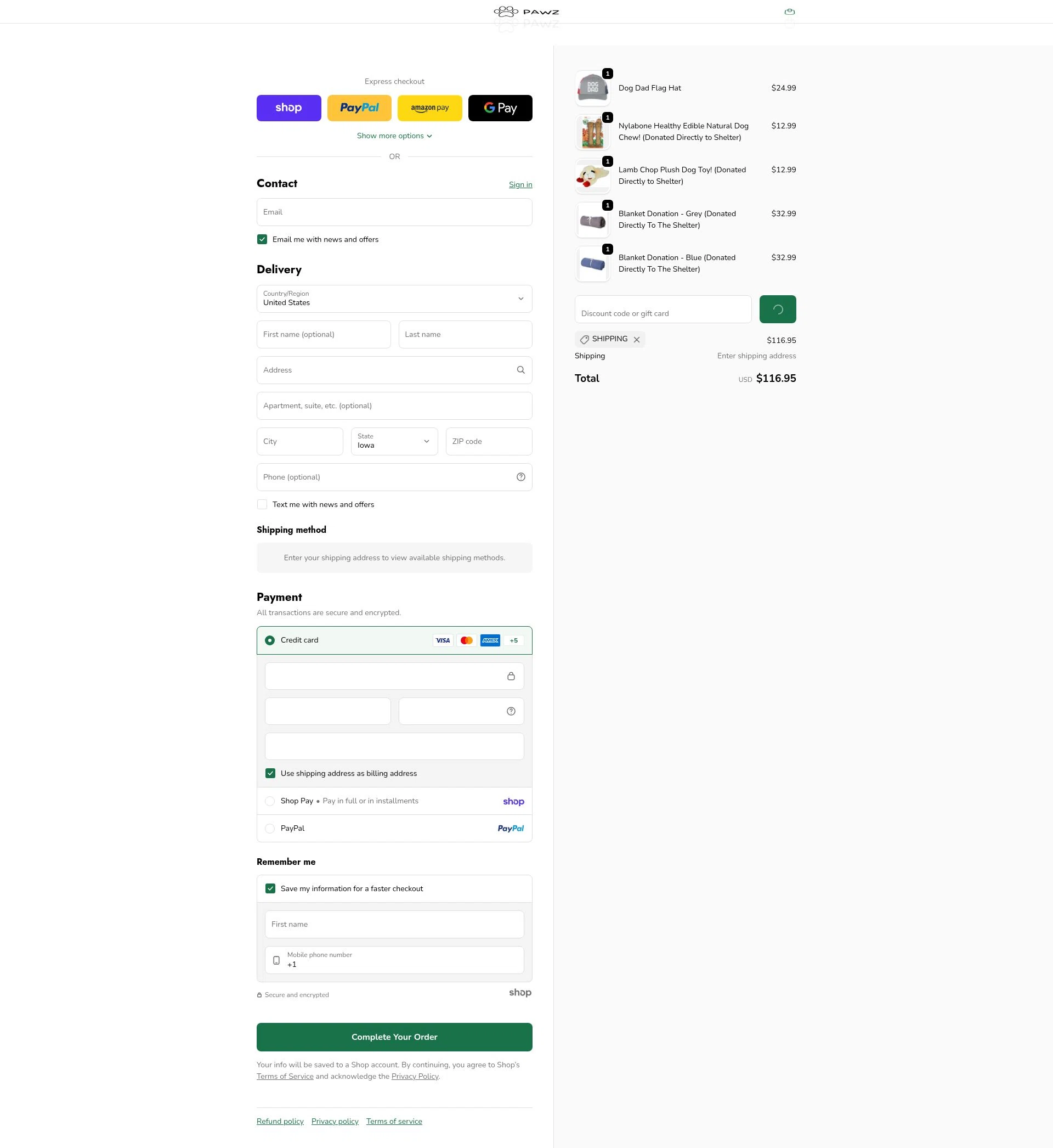 Pawz checkout page showing Pawz discount code box | Screenshot taken by SimplyCodes community member on Jan 27, 2026