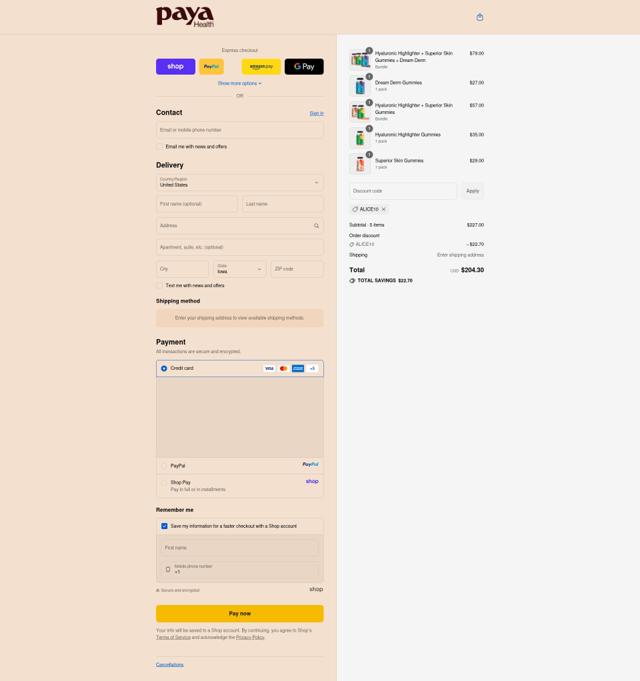 Paya Health checkout page showing Paya Health discount code box | Screenshot taken by SimplyCodes community member on Sep 13, 2025