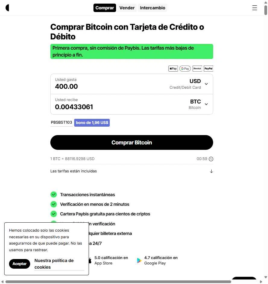 Paybis checkout page showing Paybis promo code box | Screenshot taken by SimplyCodes community member on Jan 1, 2026