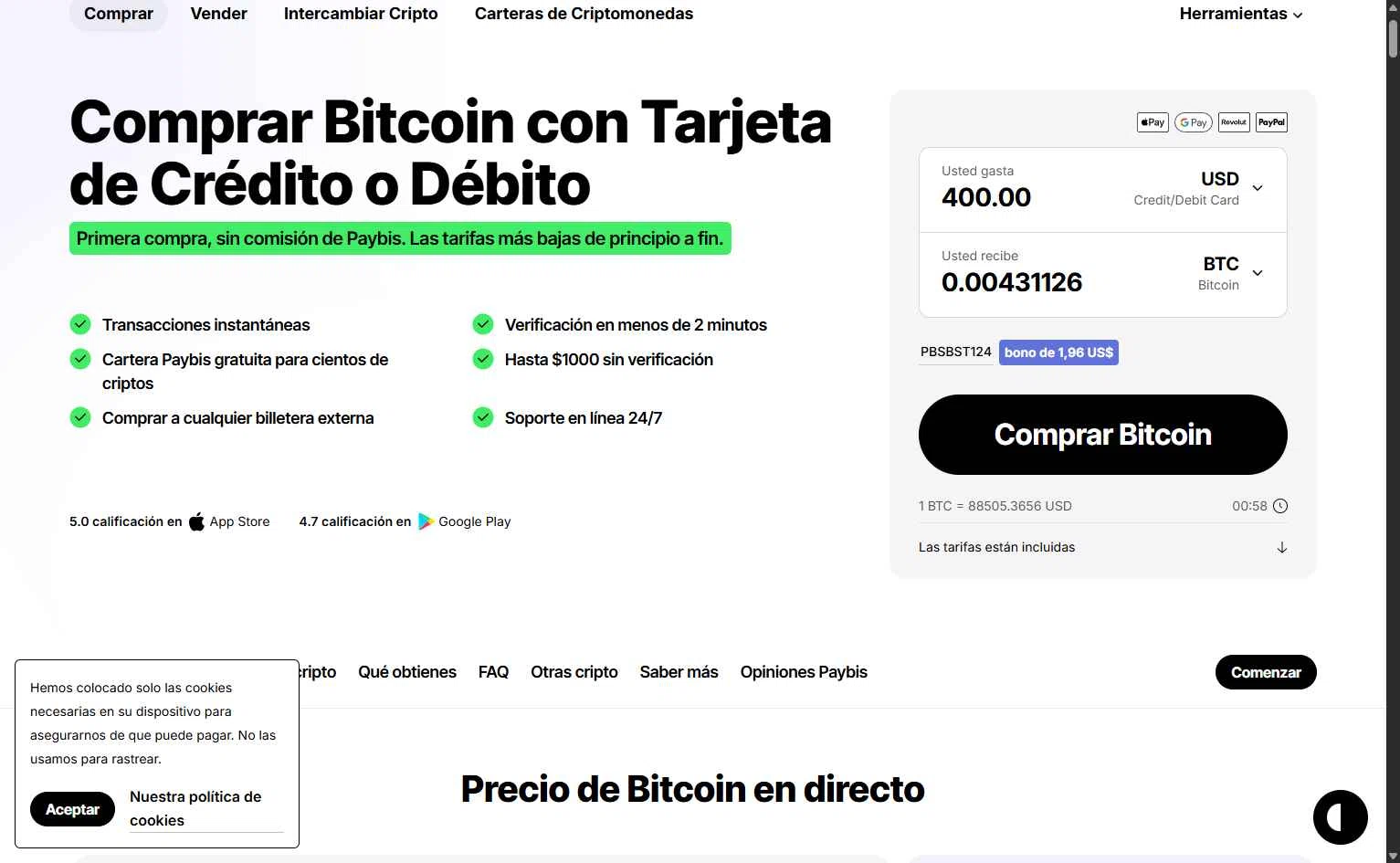 Paybis checkout page showing Paybis promo code box | Screenshot taken by SimplyCodes community member on Dec 19, 2025