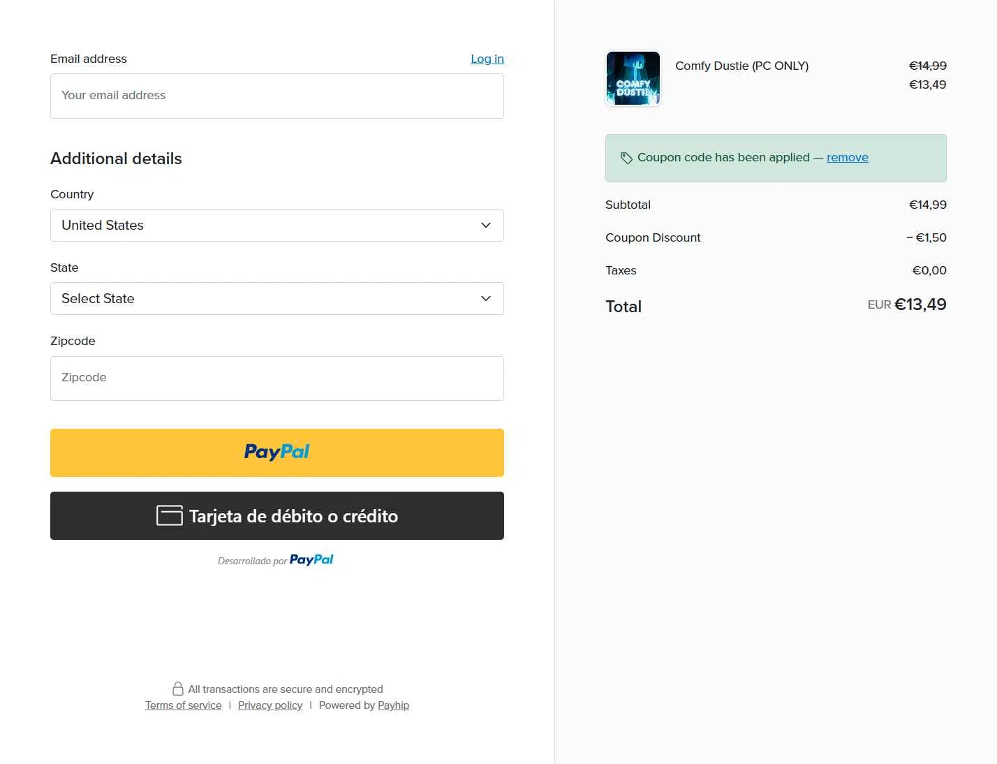 Payhip checkout page showing Payhip discount code box | Screenshot taken by SimplyCodes community member on Feb 1, 2026