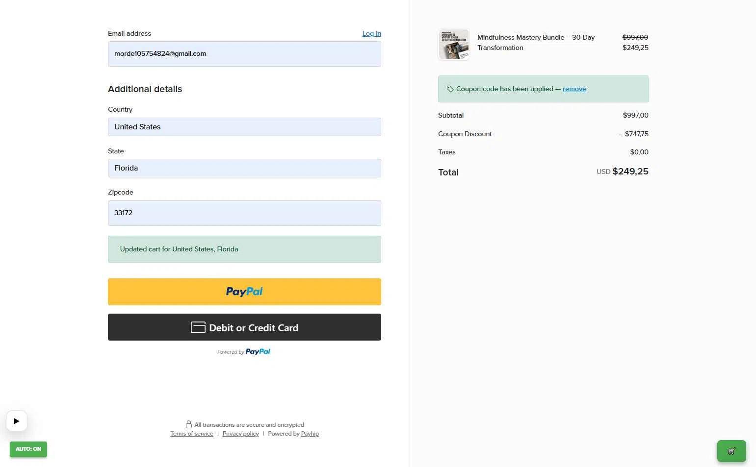 Payhip checkout page showing Payhip discount code box | Screenshot taken by SimplyCodes community member on Feb 3, 2026