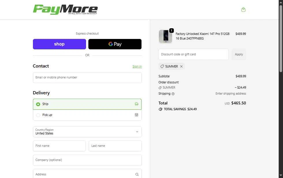 PayMore checkout page showing PayMore discount code box | Screenshot taken by SimplyCodes community member on Jan 7, 2026