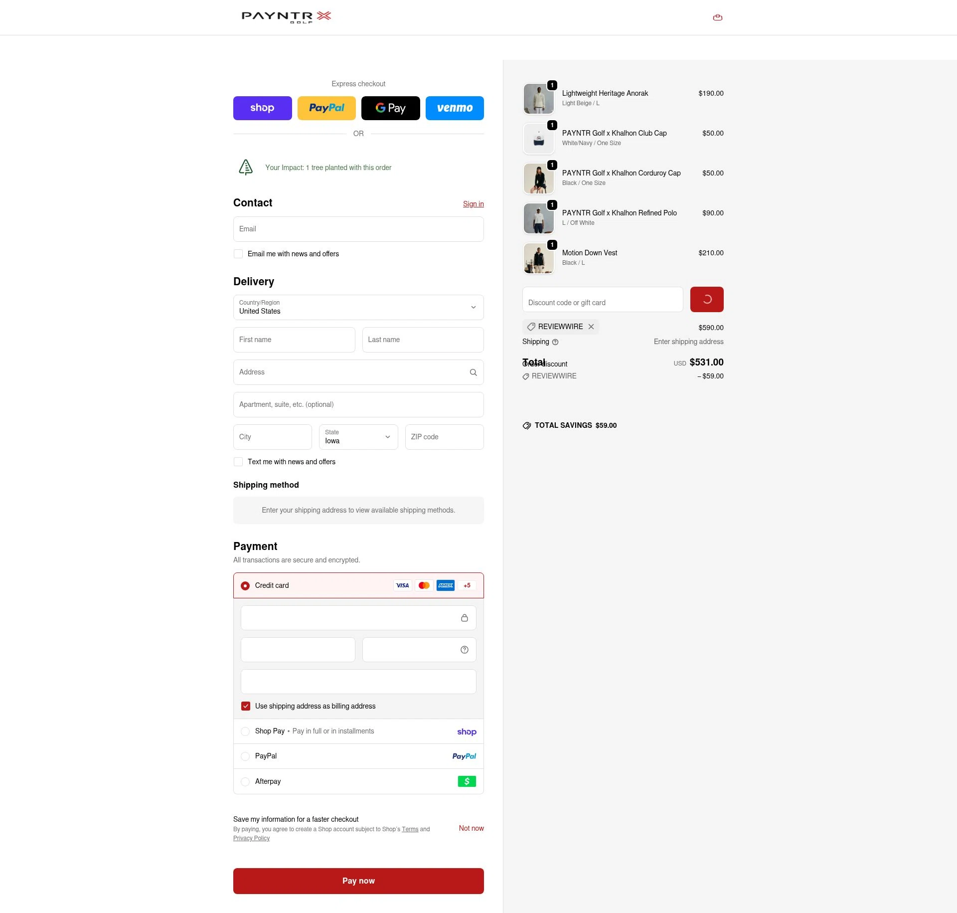 Payntr Golf checkout page showing Payntr Golf discount code box | Screenshot taken by SimplyCodes community member on Feb 18, 2026