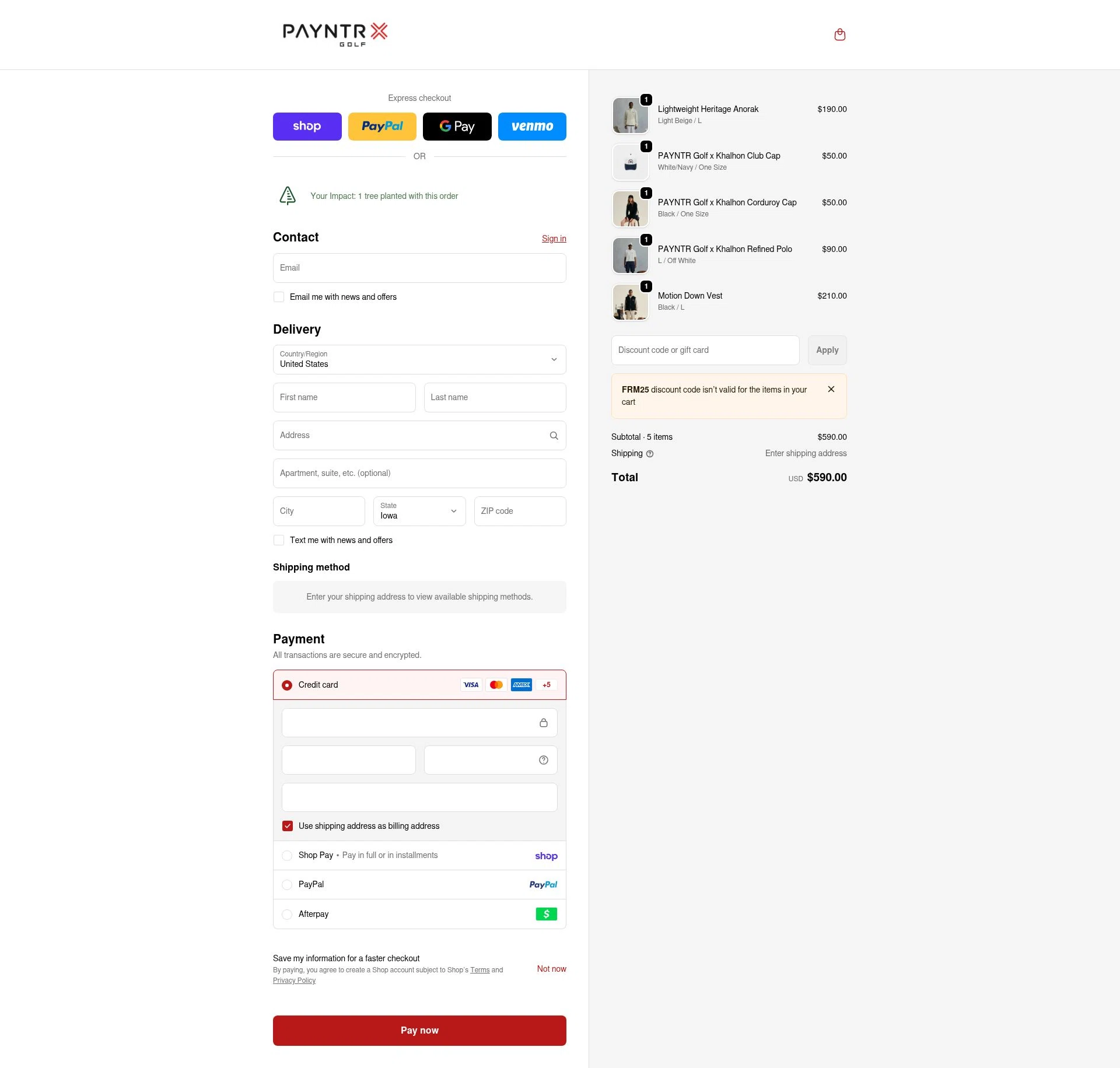 Payntr Golf checkout page showing Payntr Golf discount code box | Screenshot taken by SimplyCodes community member on Feb 18, 2026