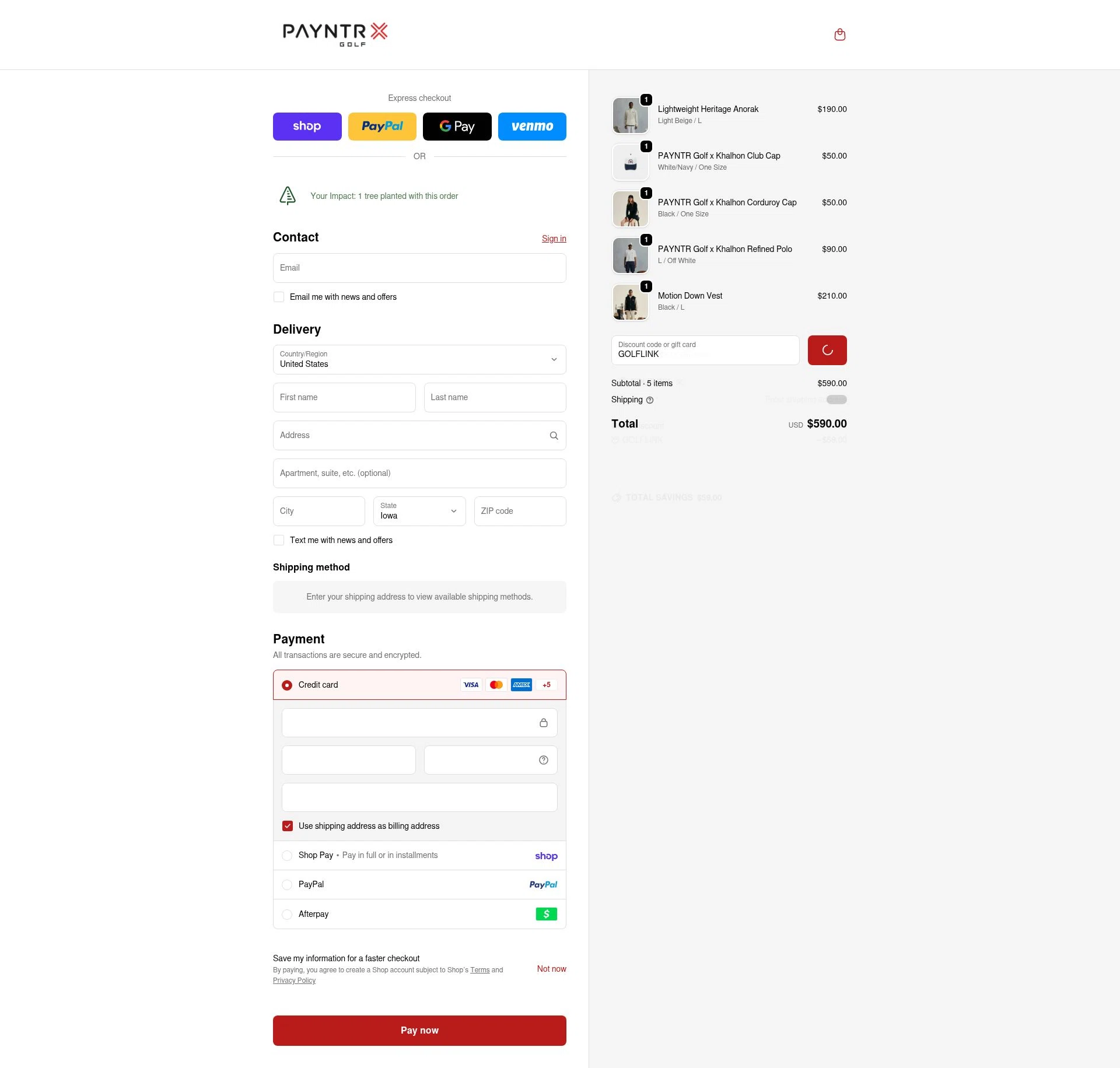 Payntr Golf checkout page showing Payntr Golf discount code box | Screenshot taken by SimplyCodes community member on Feb 18, 2026
