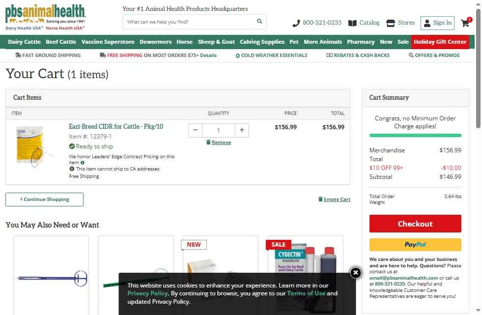 PBS Animal Health checkout page showing PBS Animal Health promo code box | Screenshot taken by SimplyCodes community member on Nov 14, 2025