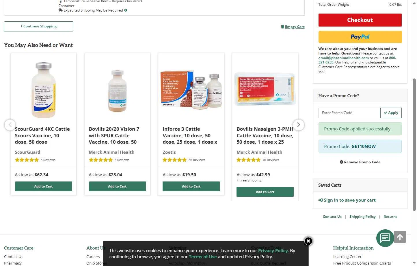 PBS Animal Health checkout page showing PBS Animal Health promo code box | Screenshot taken by SimplyCodes community member on Dec 18, 2025