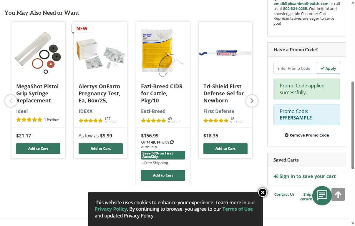 PBS Animal Health checkout page showing PBS Animal Health promo code box | Screenshot taken by SimplyCodes community member on Dec 12, 2025
