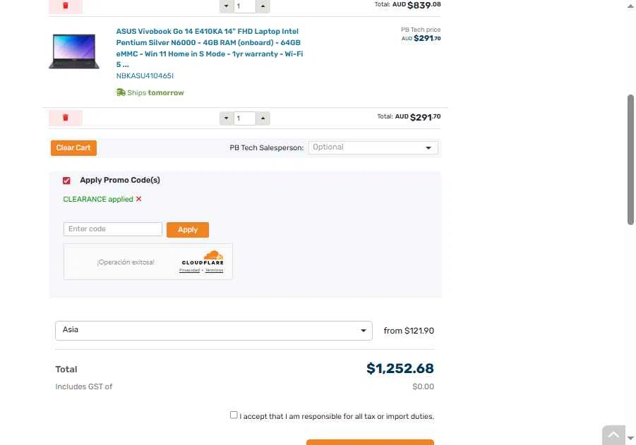 PB Tech checkout page showing PB Tech promo code box | Screenshot taken by SimplyCodes community member on Feb 9, 2026