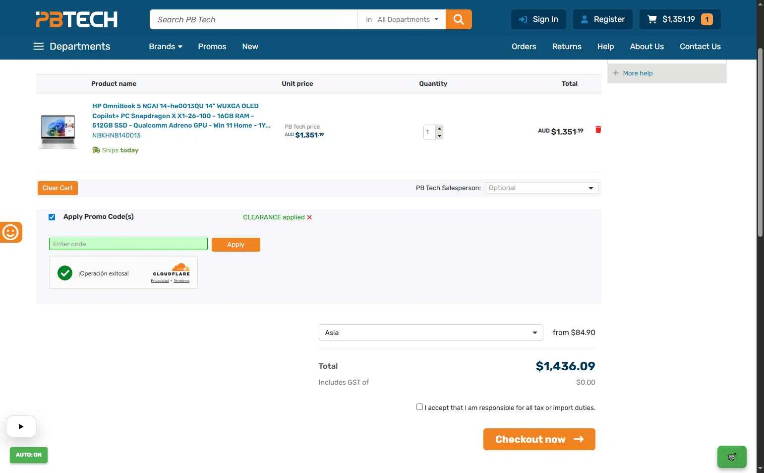 PB Tech checkout page showing PB Tech promo code box | Screenshot taken by SimplyCodes community member on Jan 12, 2026