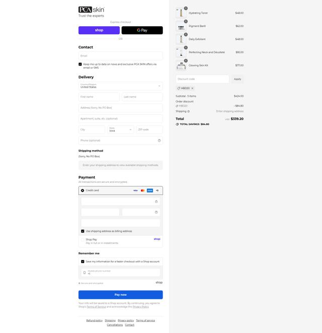 PCA Skin checkout page showing PCA Skin promo code box | Screenshot taken by SimplyCodes community member on Sep 11, 2025