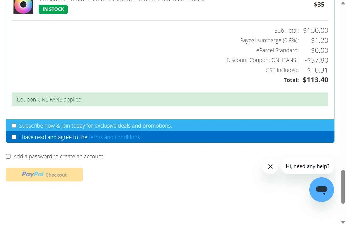 PC Case Gear checkout page showing PC Case Gear discount code box | Screenshot taken by SimplyCodes community member on Dec 29, 2025