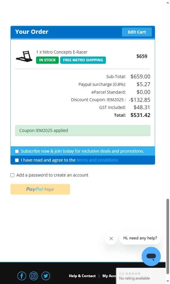 PC Case Gear checkout page showing PC Case Gear discount code box | Screenshot taken by SimplyCodes community member on Apr 25, 2025