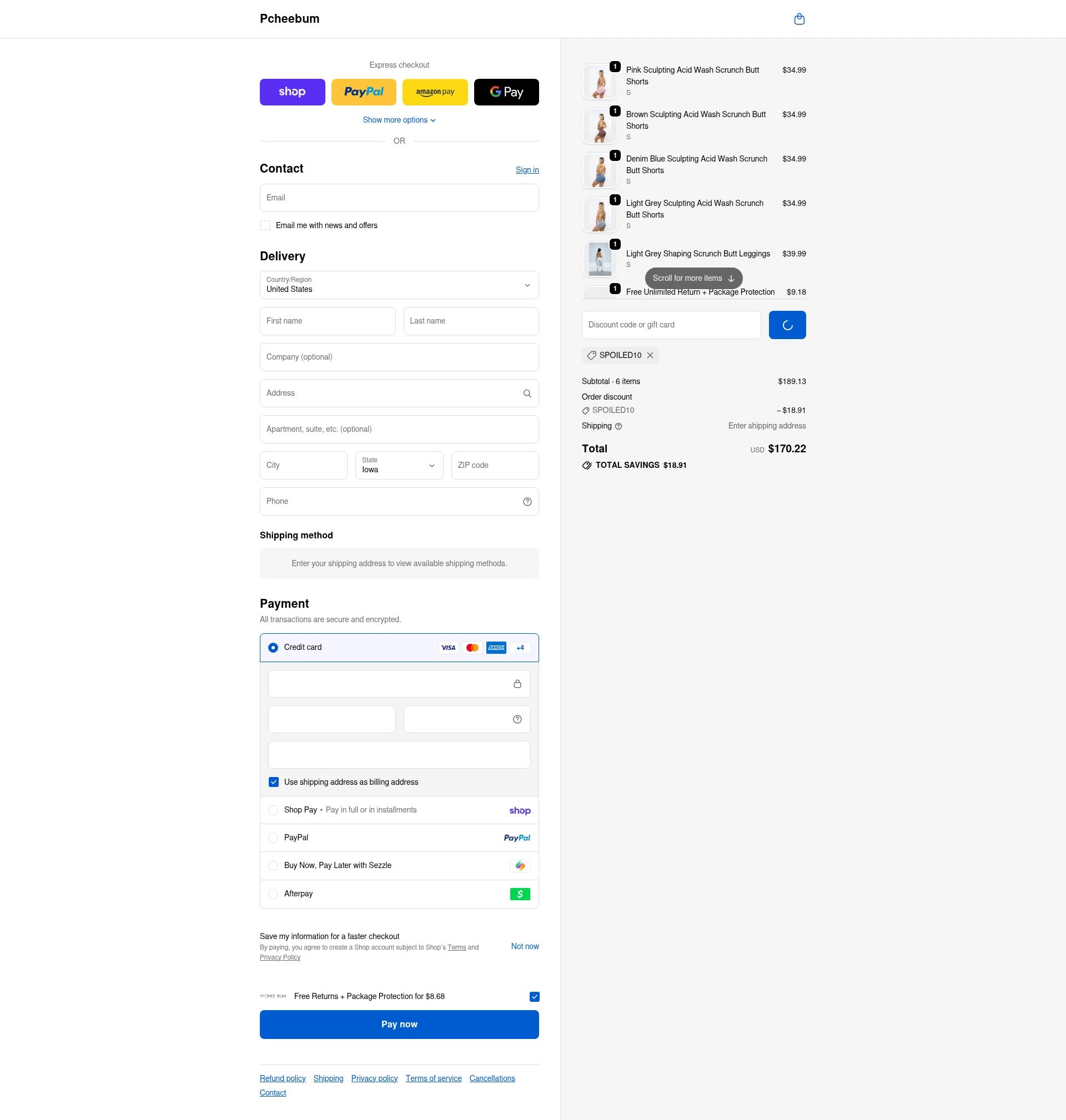 Pcheebum checkout page showing Pcheebum discount code box | Screenshot taken by SimplyCodes community member on Feb 16, 2026