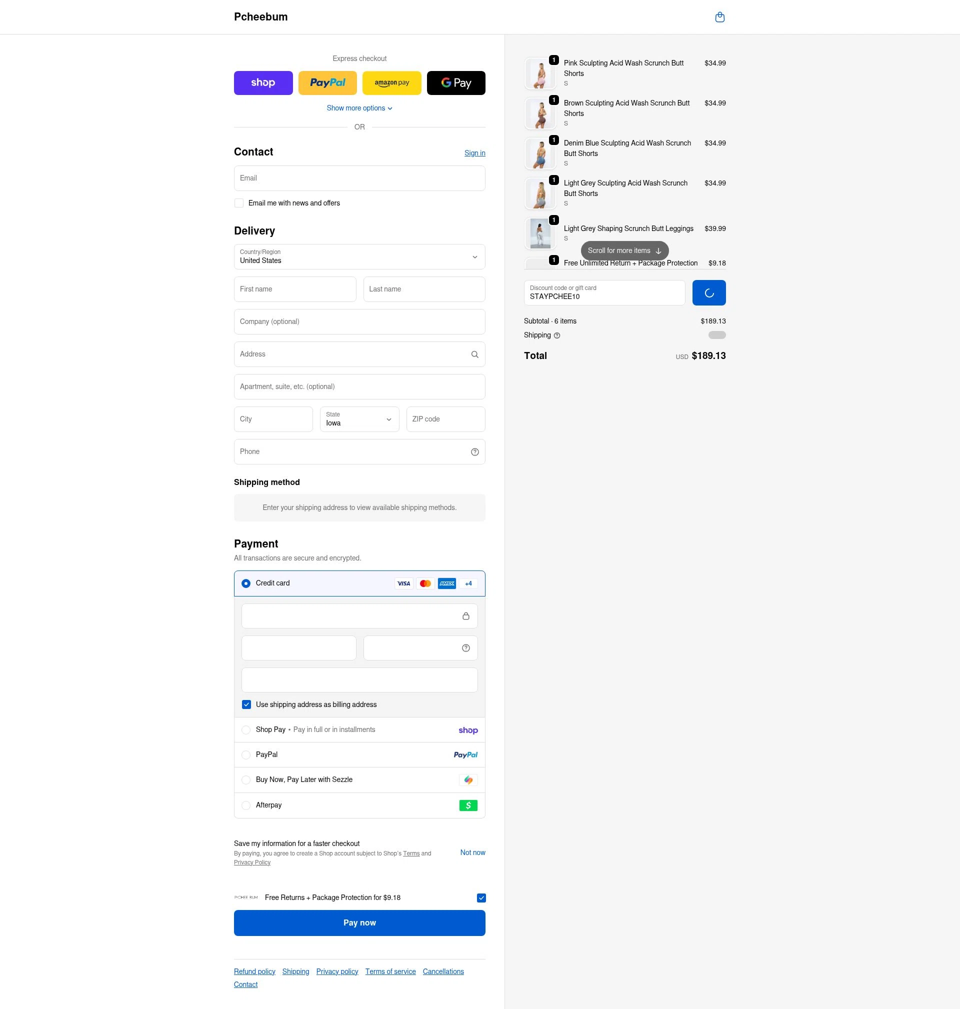 Pcheebum checkout page showing Pcheebum discount code box | Screenshot taken by SimplyCodes community member on Feb 16, 2026