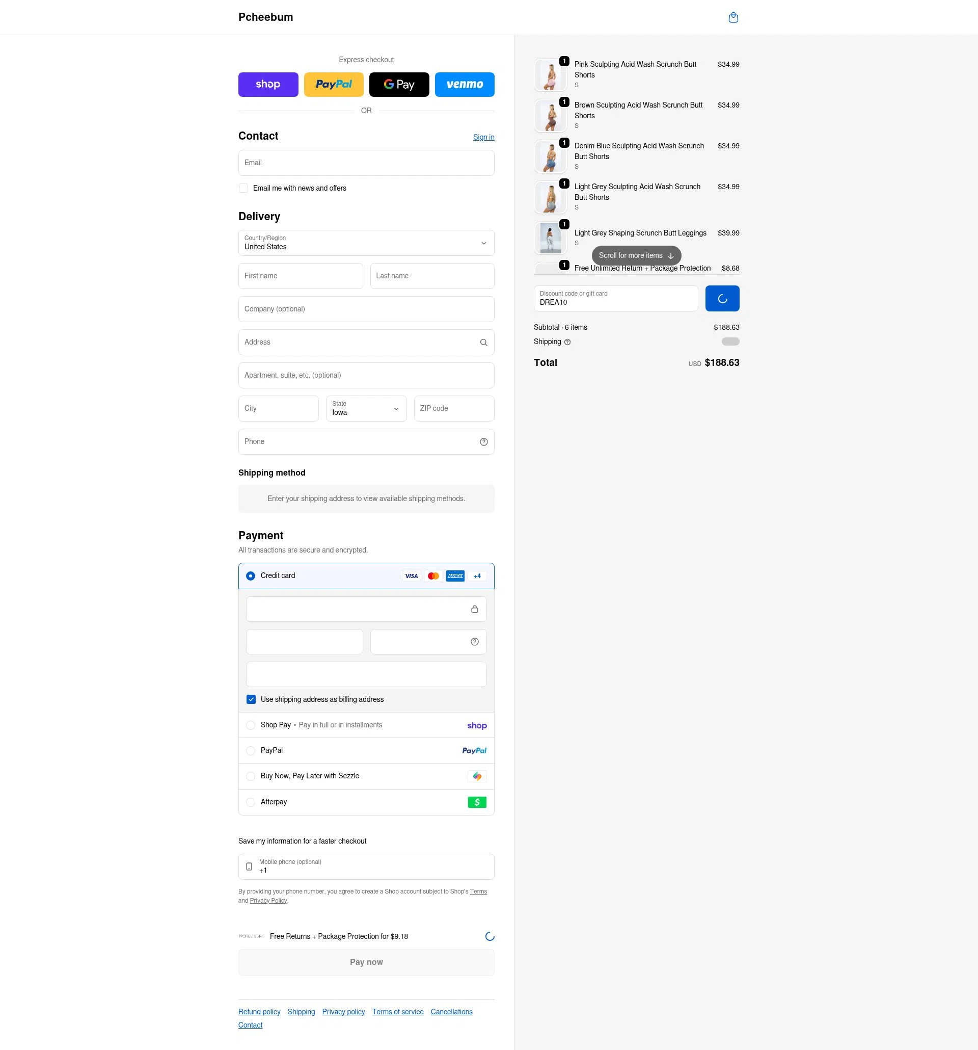 Pcheebum checkout page showing Pcheebum discount code box | Screenshot taken by SimplyCodes community member on Feb 8, 2026