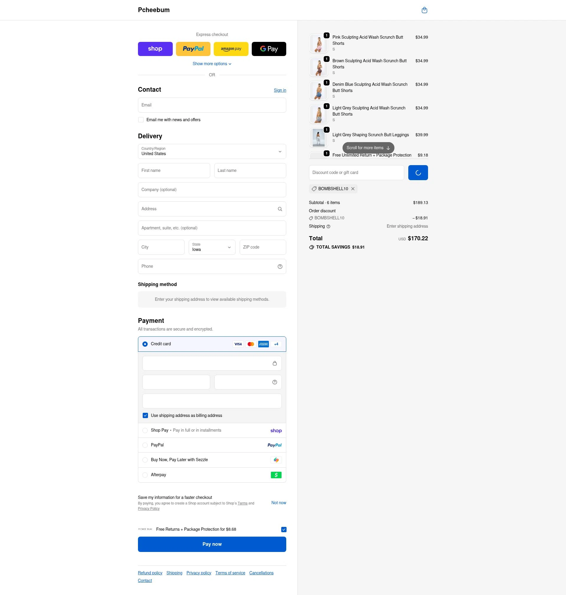 Pcheebum checkout page showing Pcheebum discount code box | Screenshot taken by SimplyCodes community member on Feb 16, 2026