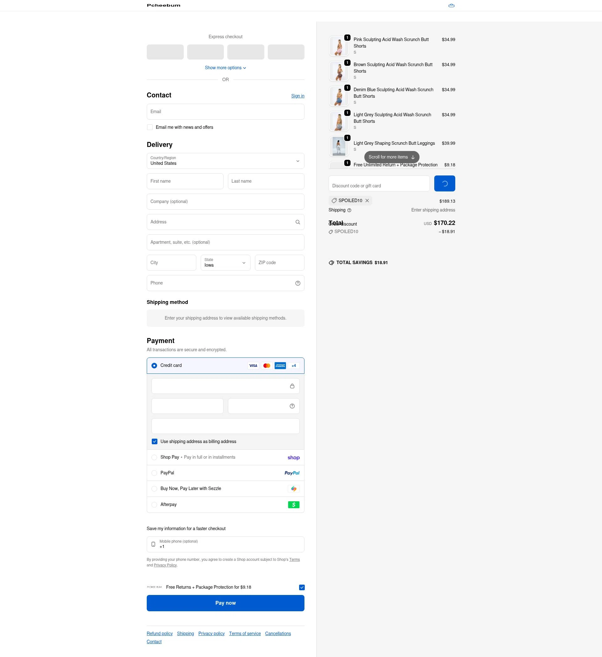 Pcheebum checkout page showing Pcheebum discount code box | Screenshot taken by SimplyCodes community member on Feb 8, 2026