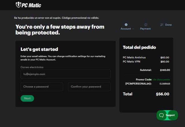 PC Matic checkout page showing PC Matic promo code box | Screenshot taken by SimplyCodes community member on May 17, 2025