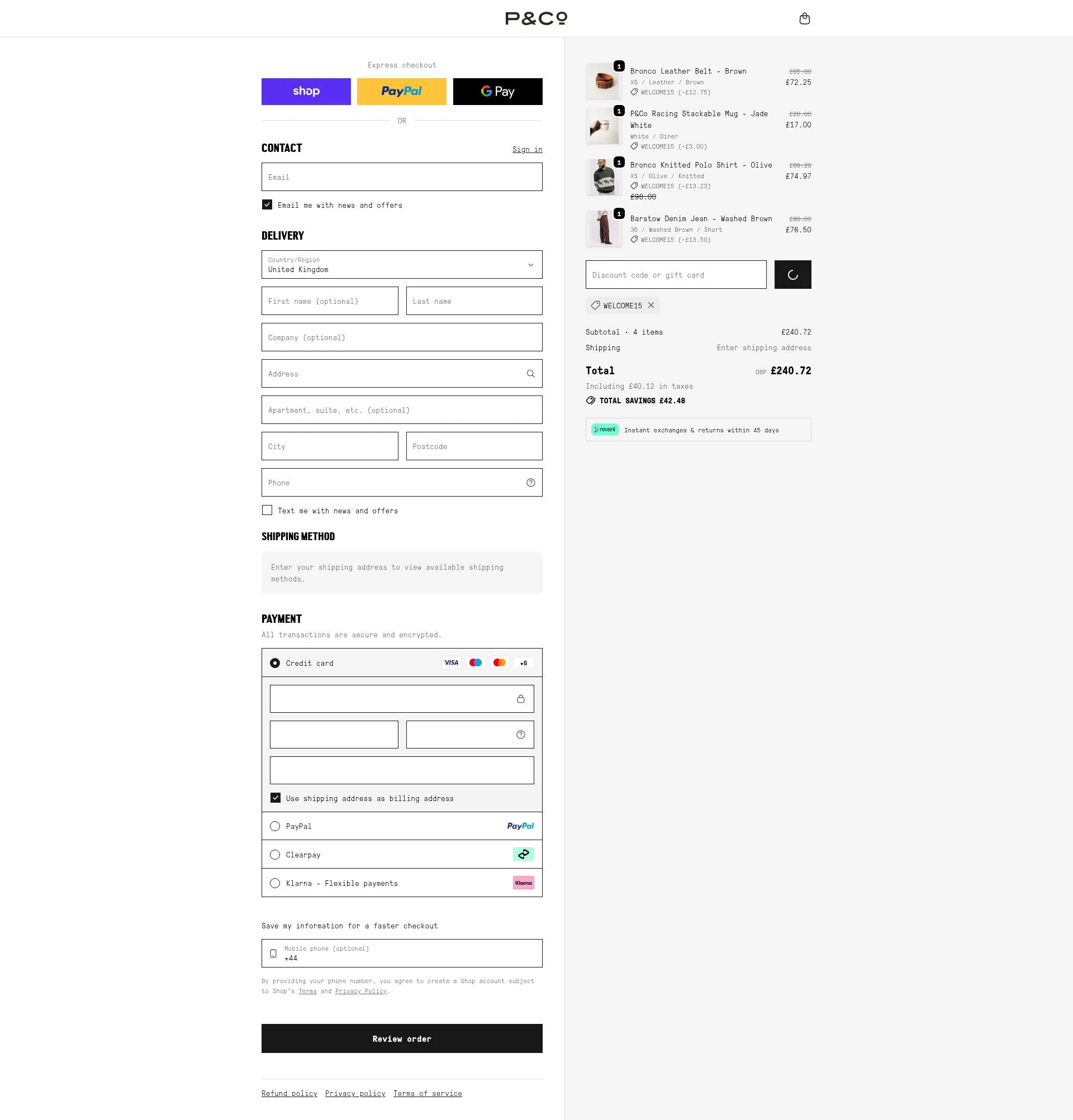 P&Co checkout page showing P&Co promo code box | Screenshot taken by SimplyCodes community member on Jan 31, 2026