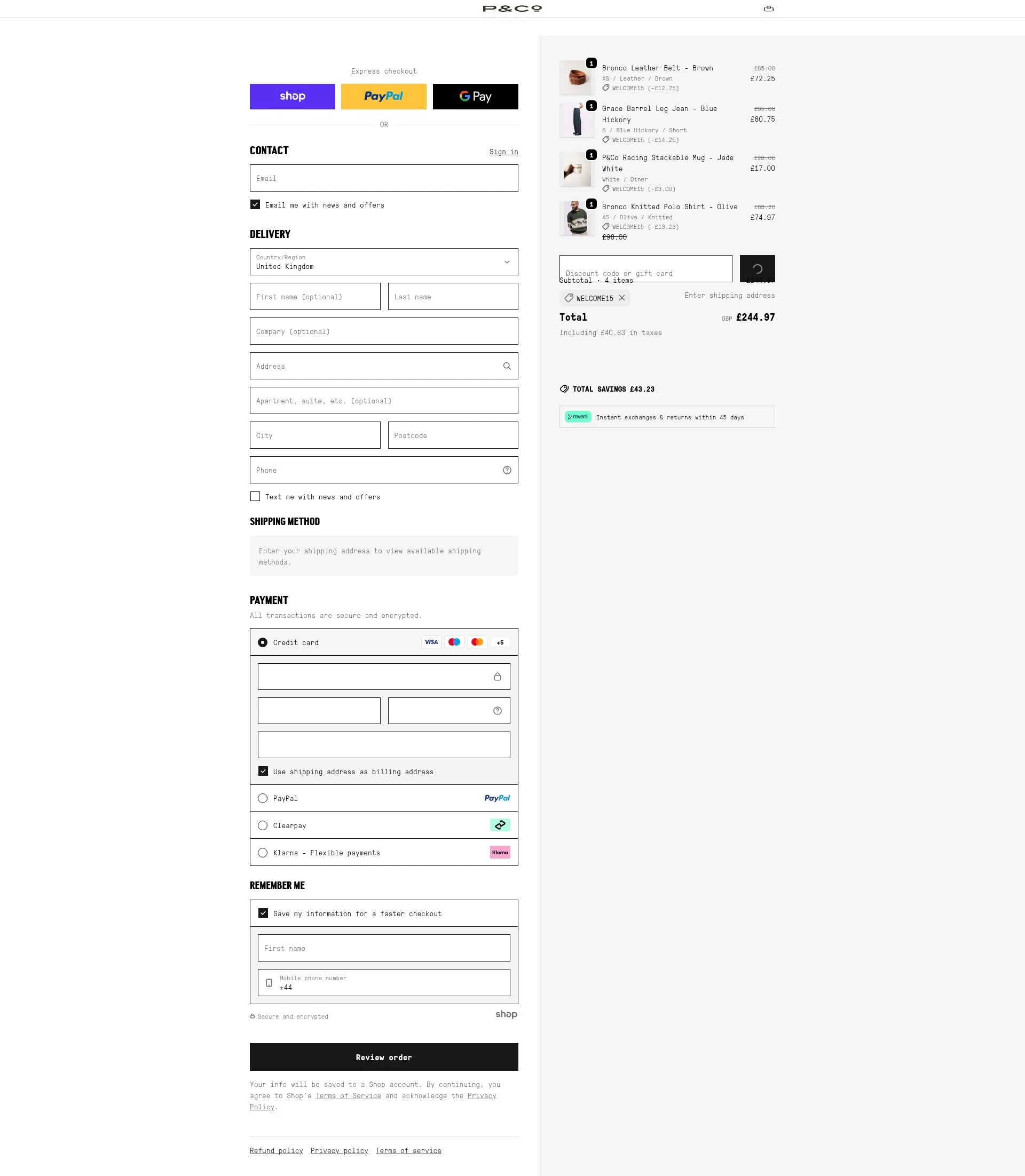 P&Co checkout page showing P&Co promo code box | Screenshot taken by SimplyCodes community member on Jan 27, 2026