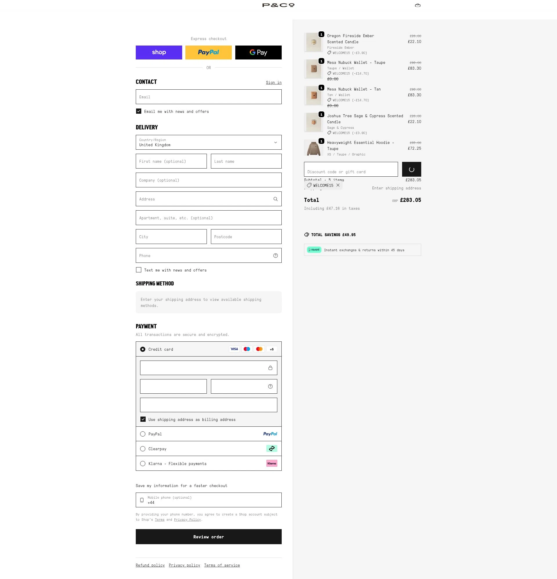 P&Co checkout page showing P&Co promo code box | Screenshot taken by SimplyCodes community member on Jan 7, 2026