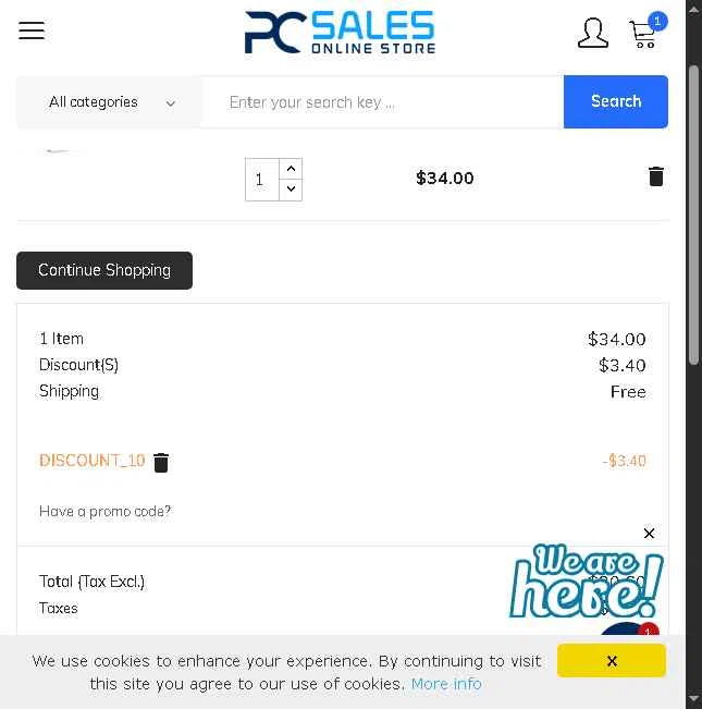 PC Sales Online checkout page showing PC Sales Online promo code box | Screenshot taken by SimplyCodes community member on Aug 2, 2025