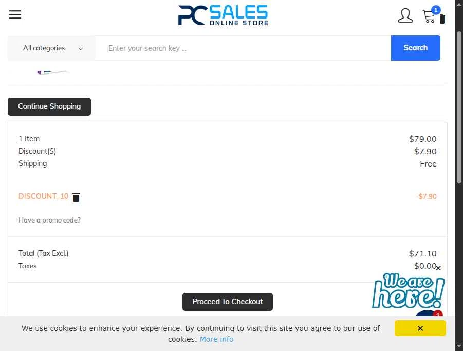 PC Sales Online checkout page showing PC Sales Online promo code box | Screenshot taken by SimplyCodes community member on Jul 9, 2025