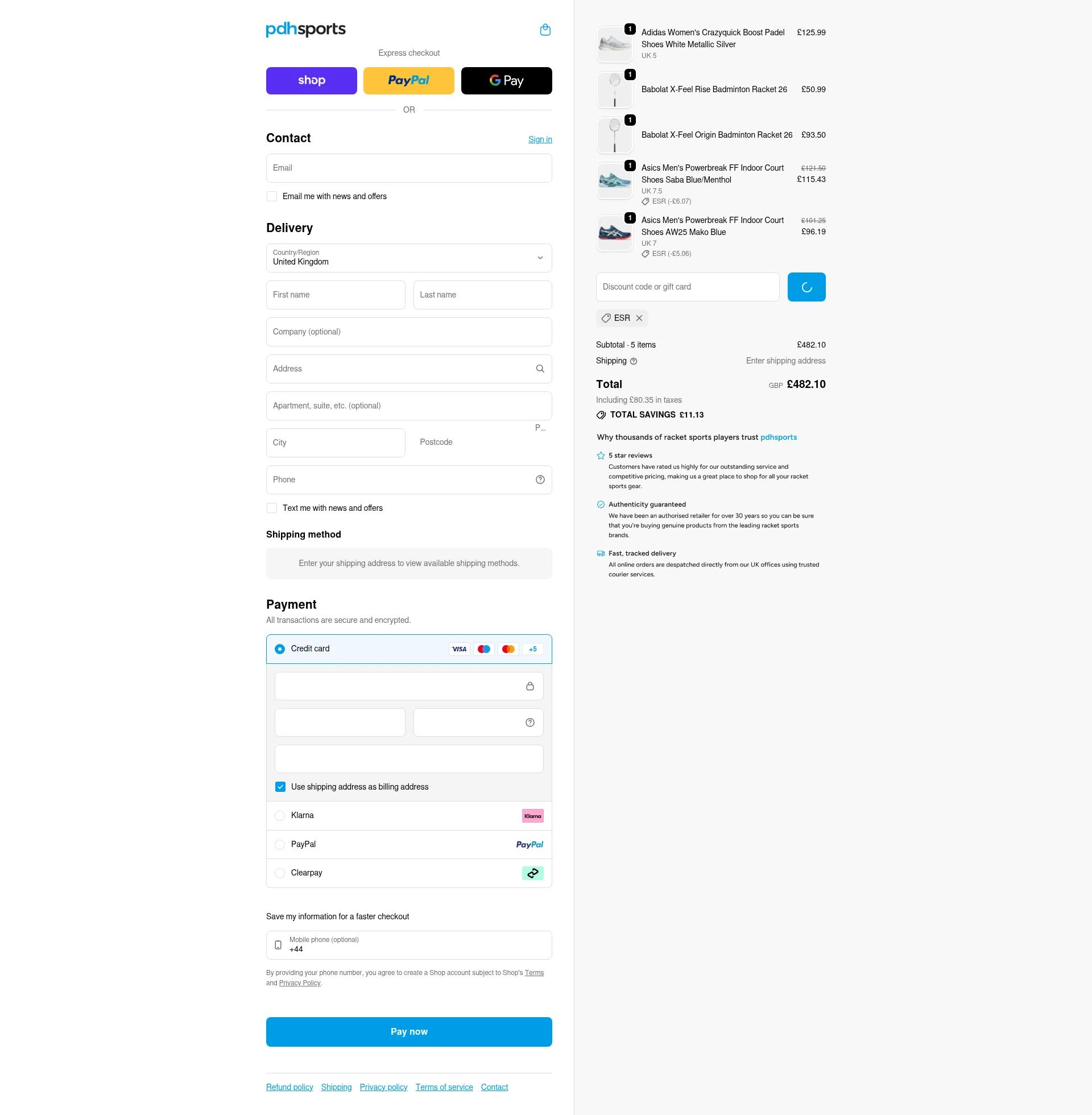 PDHSports checkout page showing PDHSports discount code box | Screenshot taken by SimplyCodes community member on Feb 9, 2026