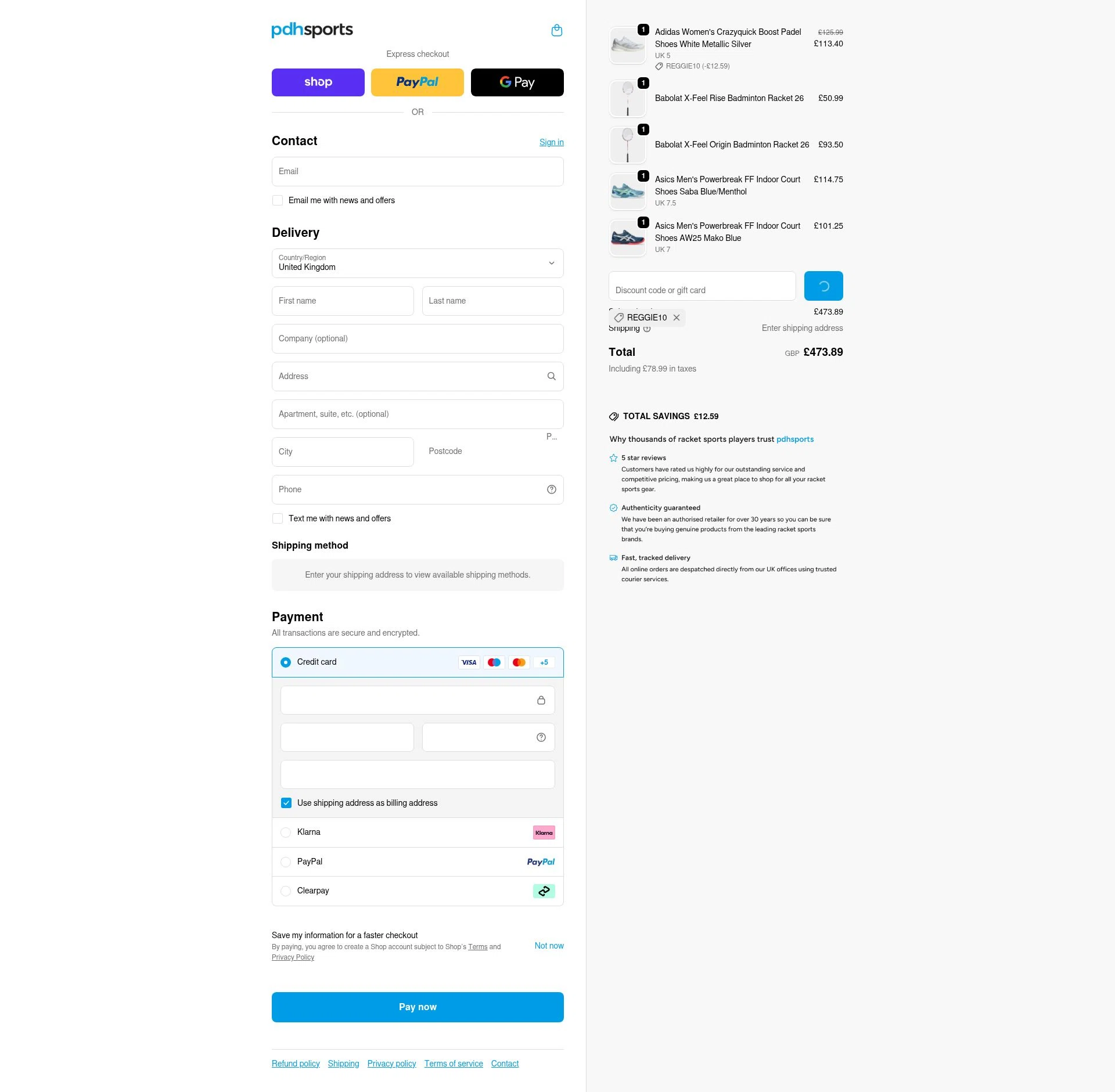 PDHSports checkout page showing PDHSports discount code box | Screenshot taken by SimplyCodes community member on Feb 17, 2026