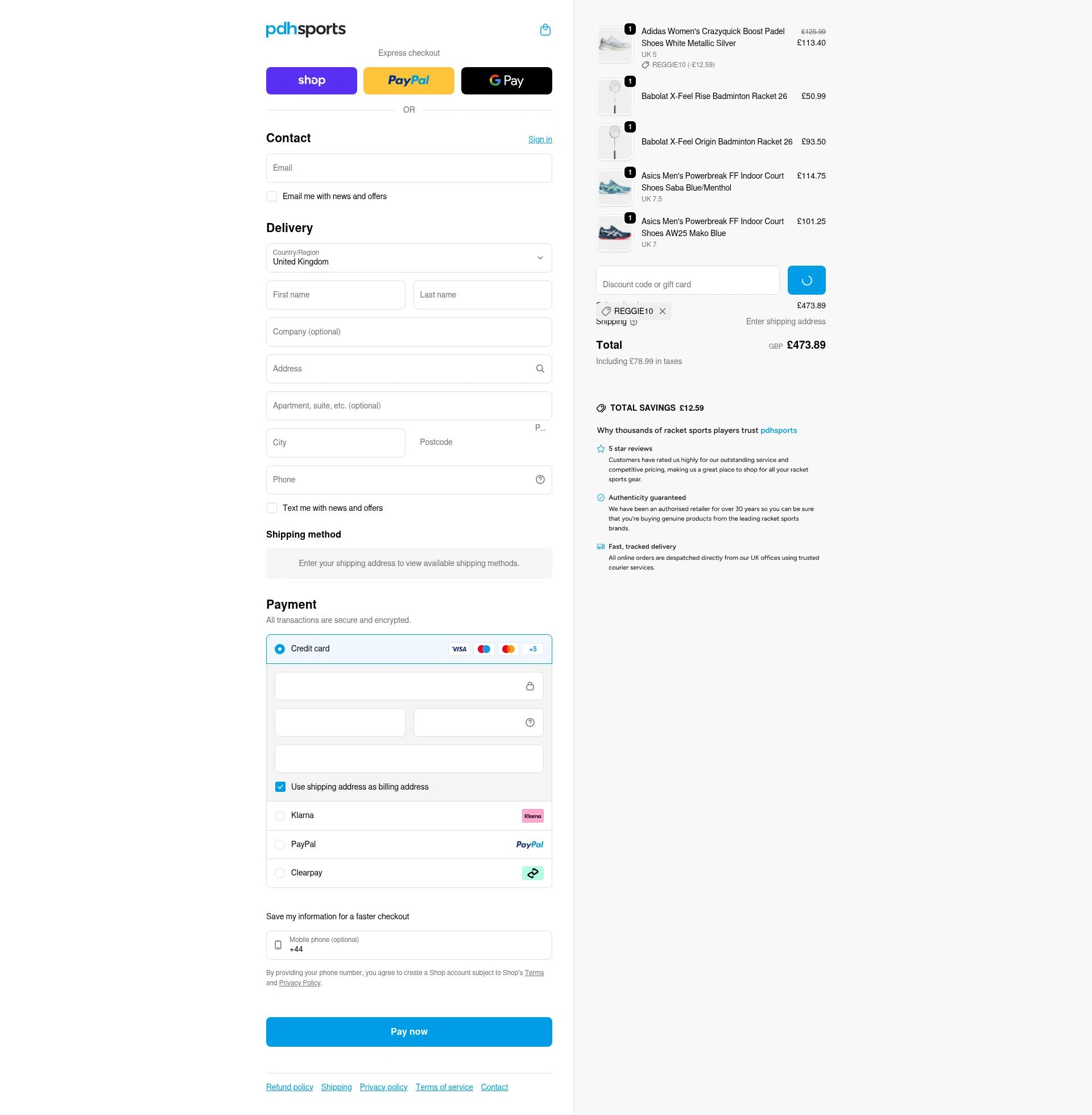 PDHSports checkout page showing PDHSports discount code box | Screenshot taken by SimplyCodes community member on Feb 20, 2026