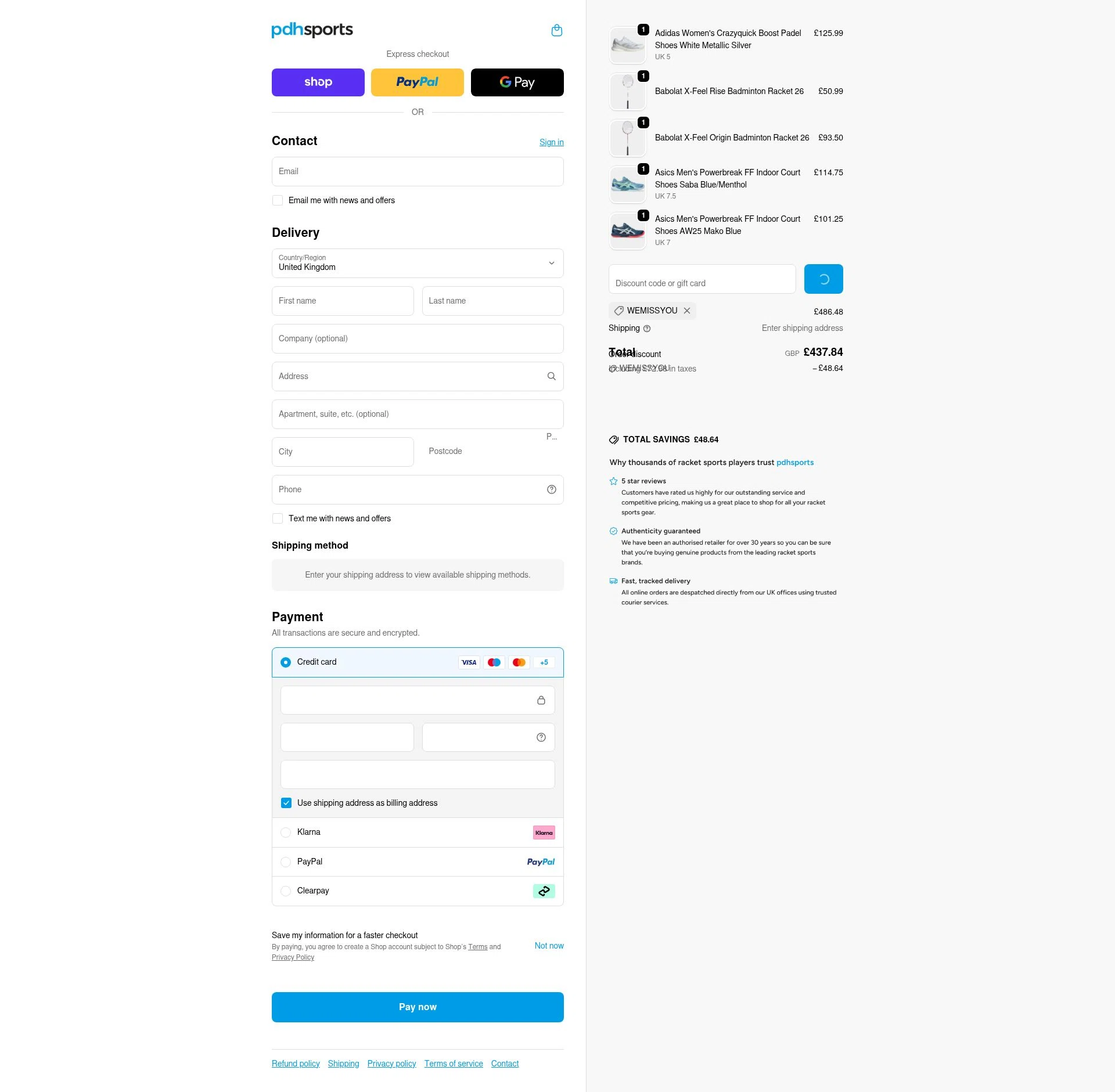 PDHSports checkout page showing PDHSports discount code box | Screenshot taken by SimplyCodes community member on Feb 17, 2026